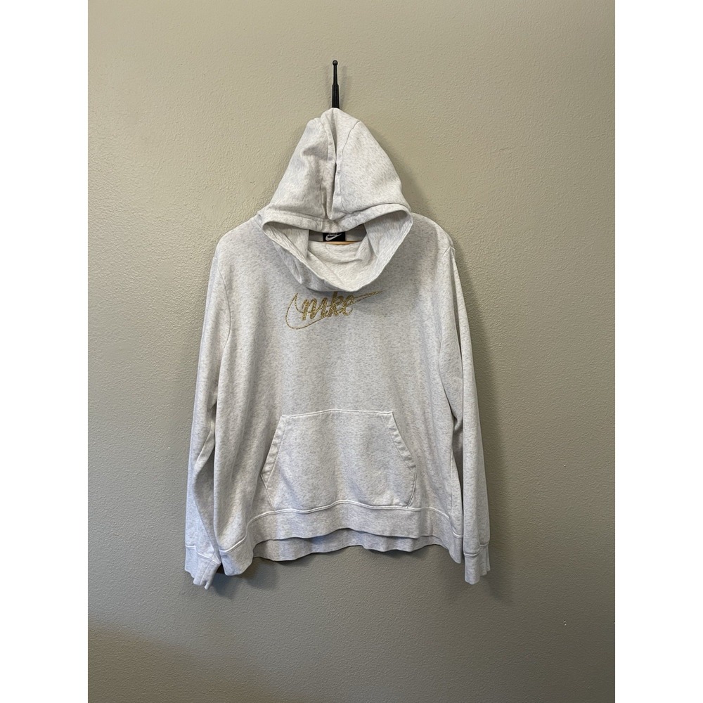 Nike Women's Cowl Hoodie White Gray Gold Spell Out Cozy Athleisure Size XXL